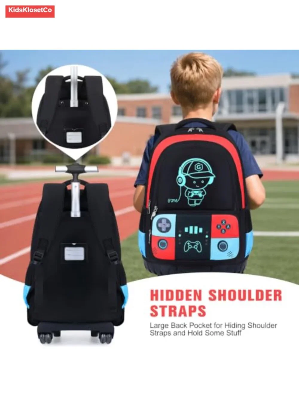 3-in-1 Kids Rolling Backpack with Wheels for Boys - School, Travel